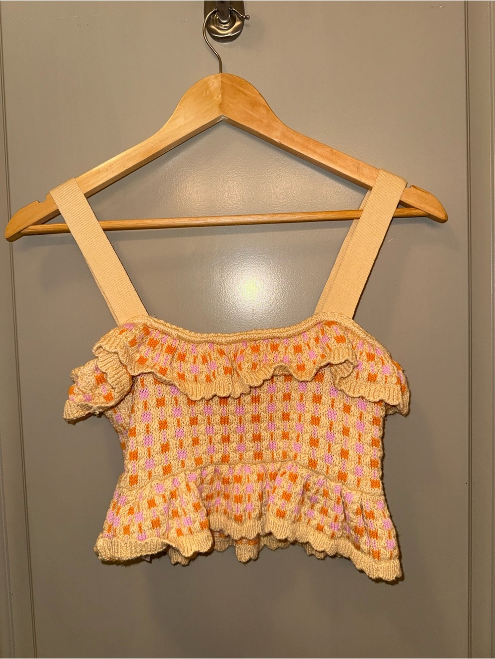 Zara Cream Crop Top with Pink & Orange Check Knit
